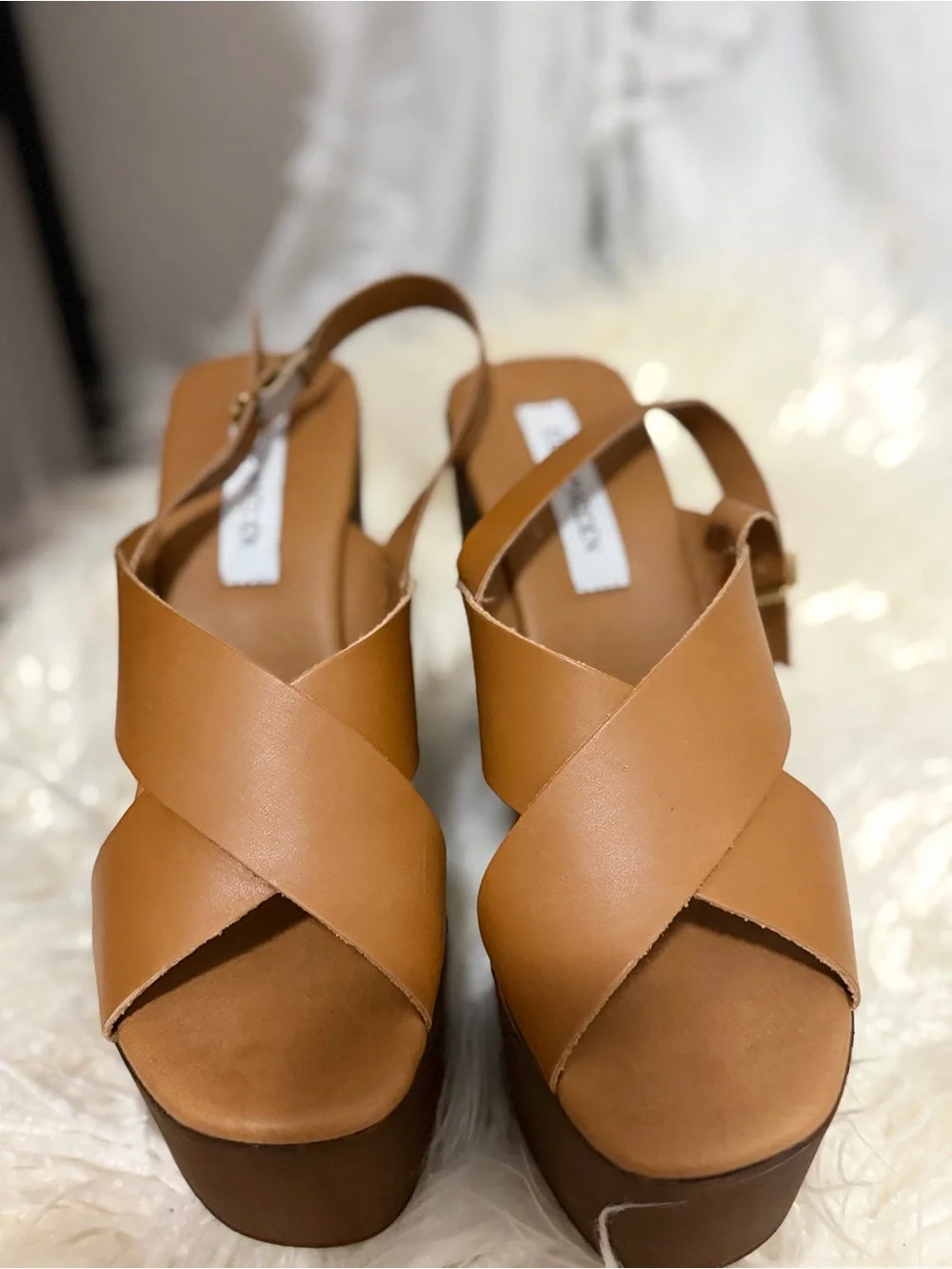 Steve Madden Tan Leather Platform Wedge Sandals Size 8.5 / 39 Fall 26 #015